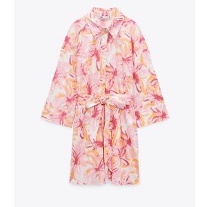NWT Zara floral watercolor linen blend wrap dress